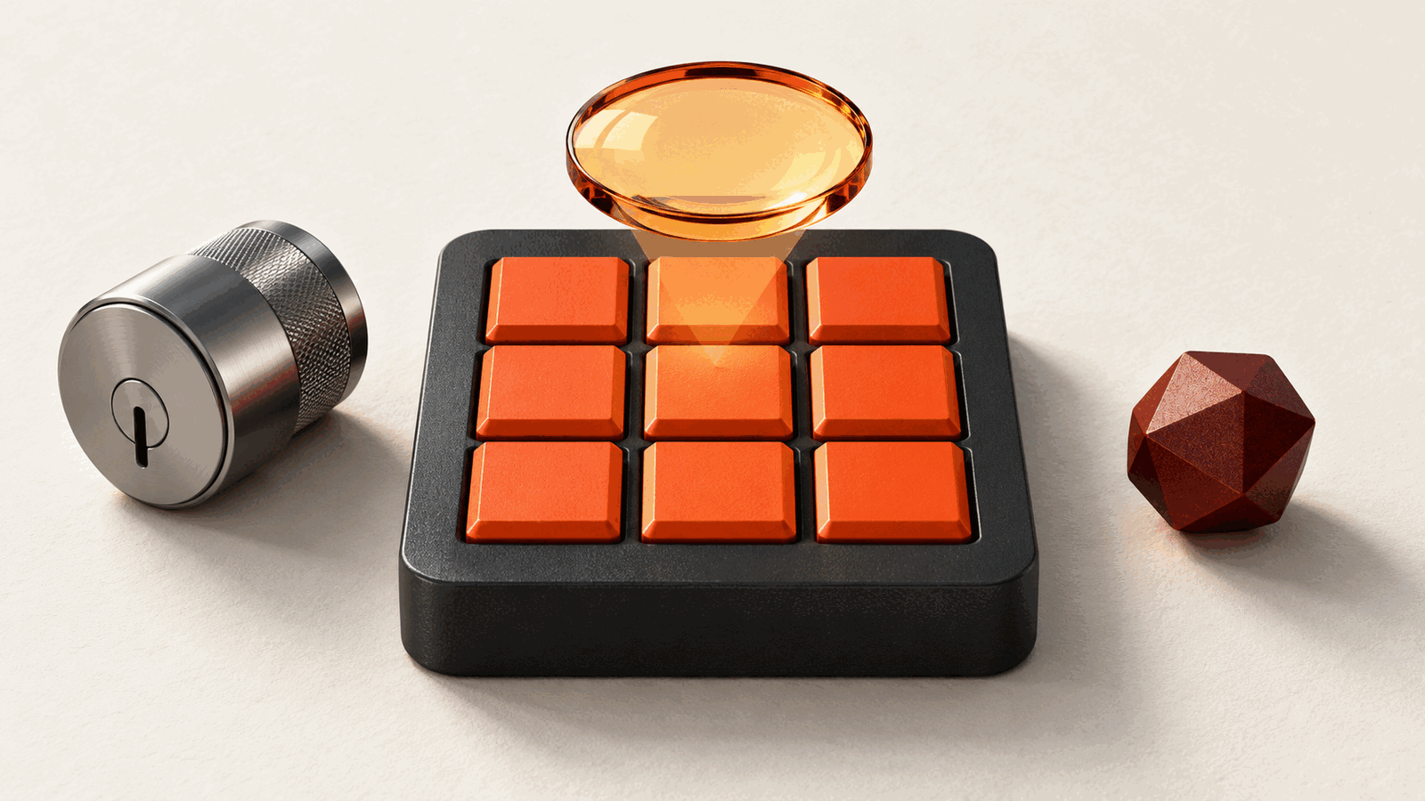 The Daily 9, October 12, 2026: nine orange decision tiles, a forecasting lens, secure hardware and a faceted token.
