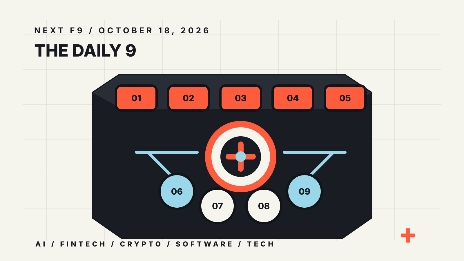 The Daily 9 for October 18, 2026: nine numbered controls around a graphite briefing console.
