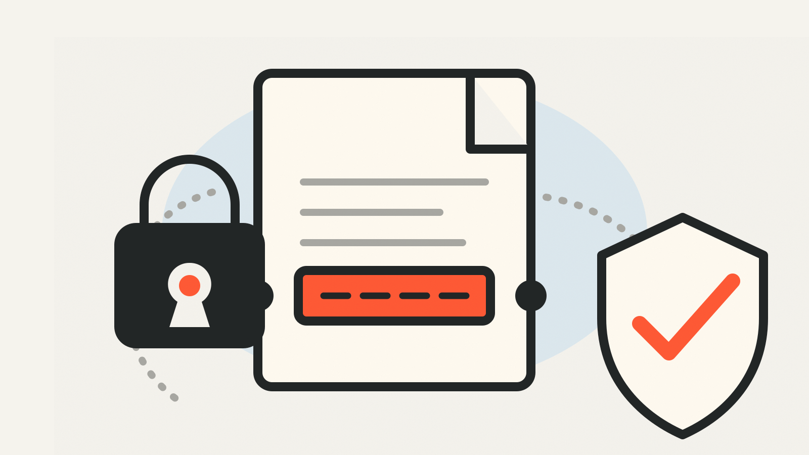 A signed document connects a locked private key to a public verification shield.