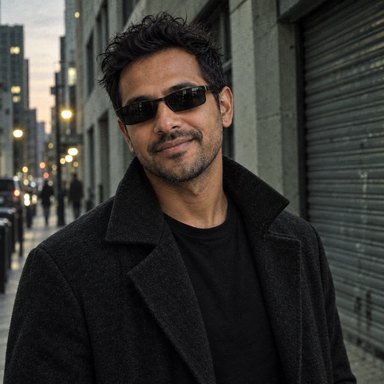 Street portrait of Arlo Quinn in black sunglasses
