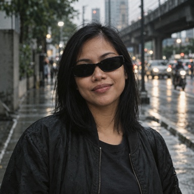 Nica Villanueva wearing dark sunglasses on a city street